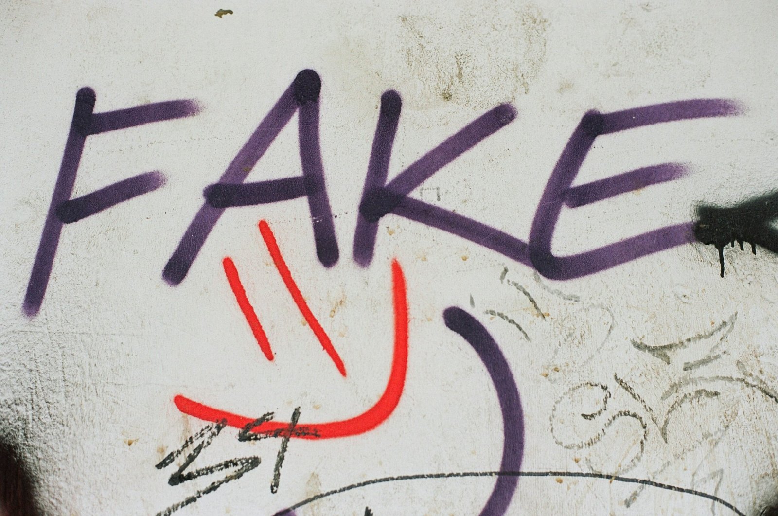 graffiti on a wall that says fake